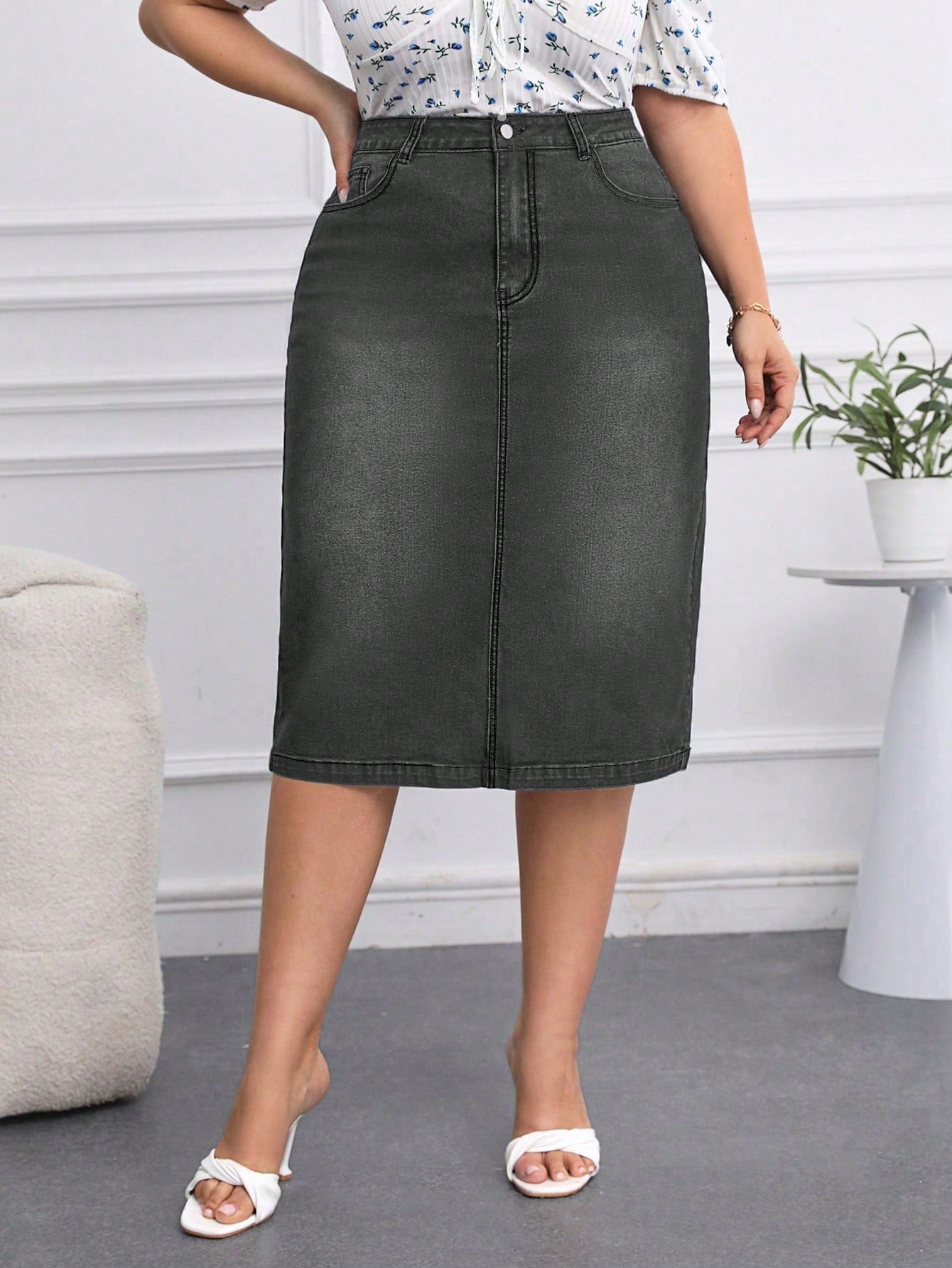 Fusta Dama, PLUS SIZE, Talie Inalta, Cu Buzunare