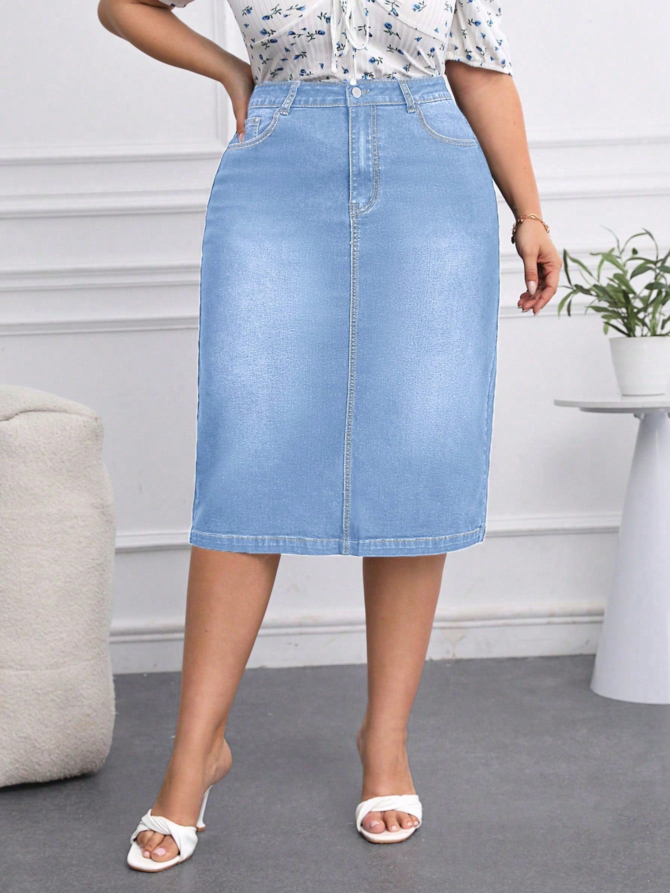 Fusta Dama, PLUS SIZE, Talie Inalta, Cu Buzunare