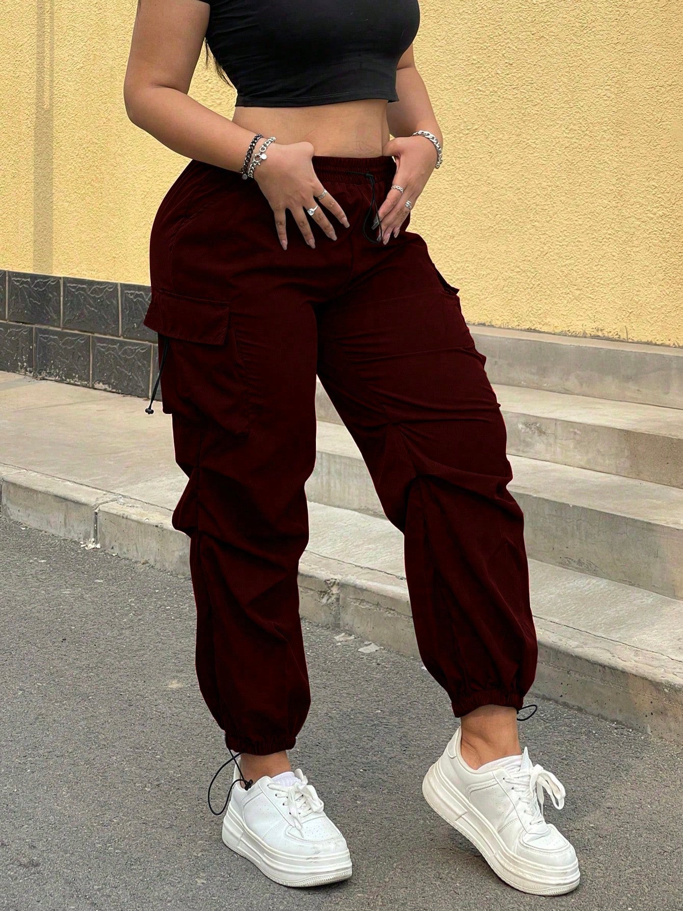 Pantaloni Cargo, PLUS SIZE, Slim Fit, Talie Inalta