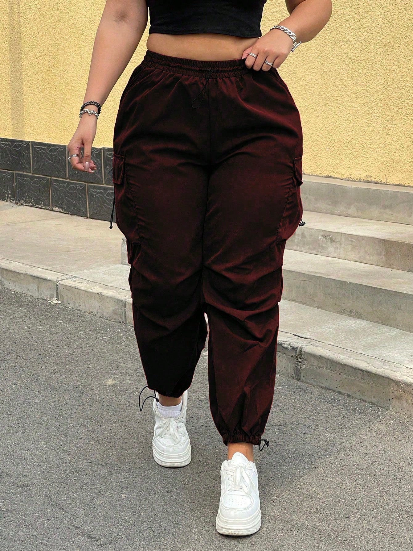 Pantaloni Cargo, PLUS SIZE, Slim Fit, Talie Inalta