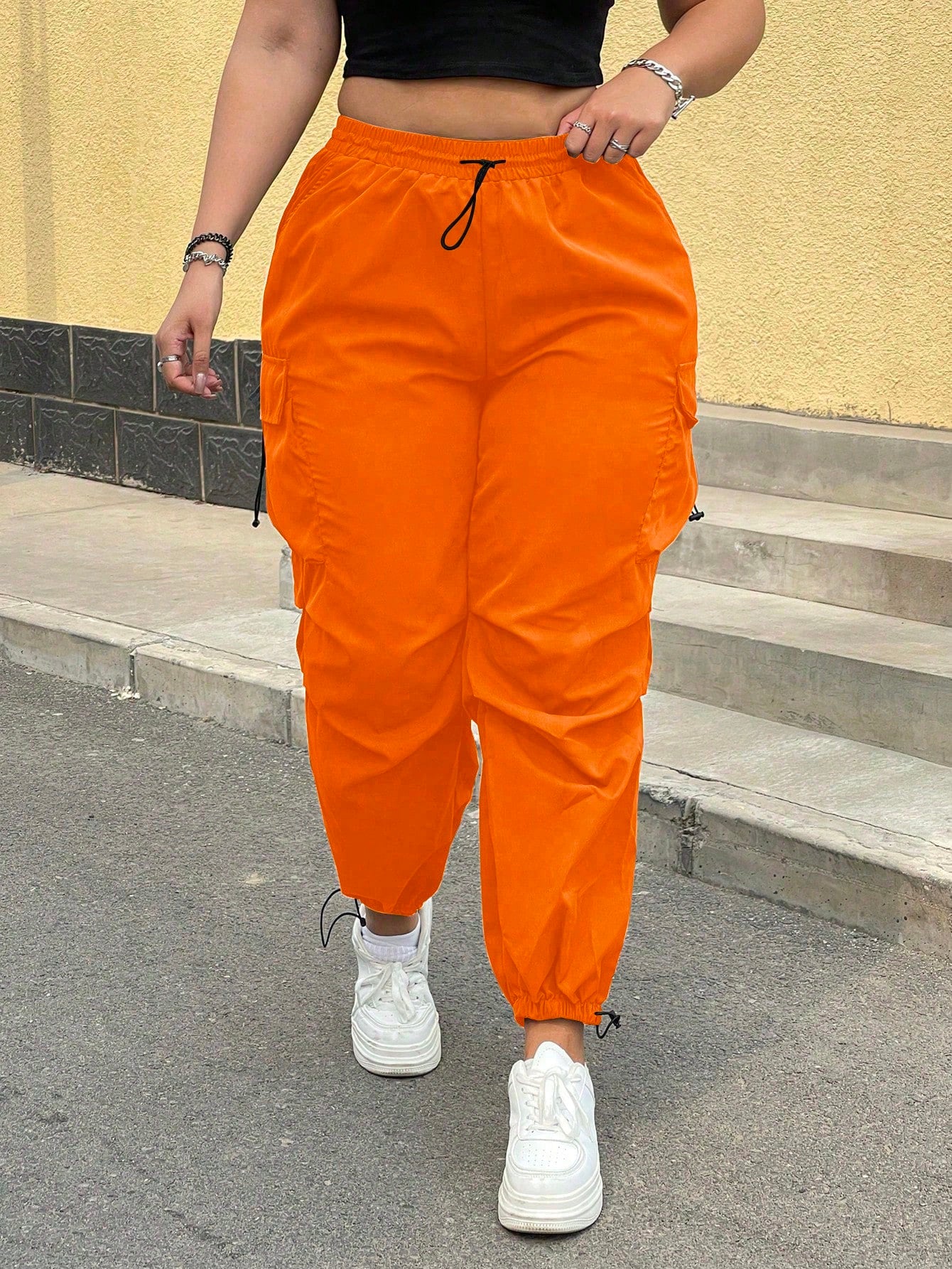 Pantaloni Cargo, PLUS SIZE, Slim Fit, Talie Inalta