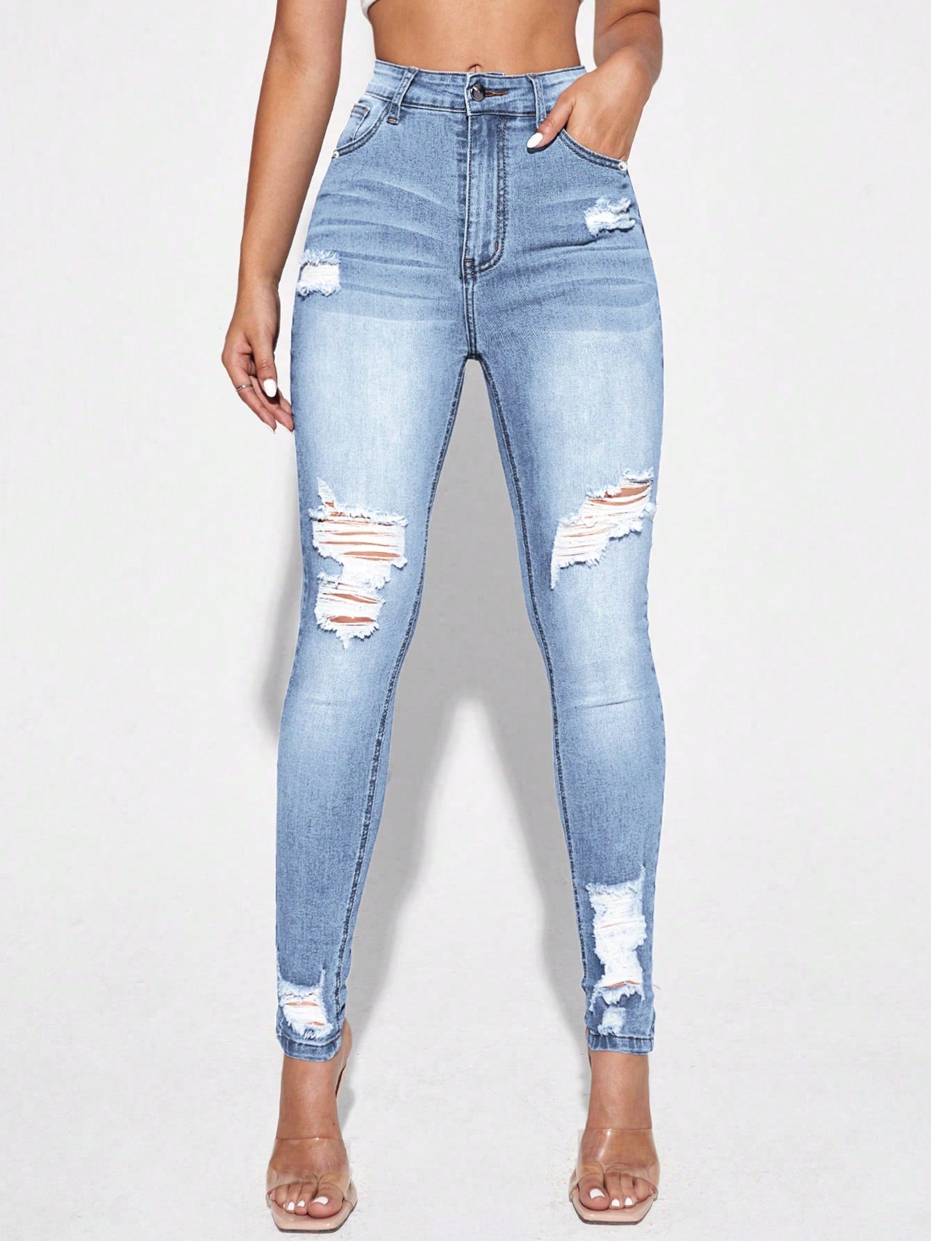 Blugi Dama, Croiala Slim Fit, Ripped & Distressed