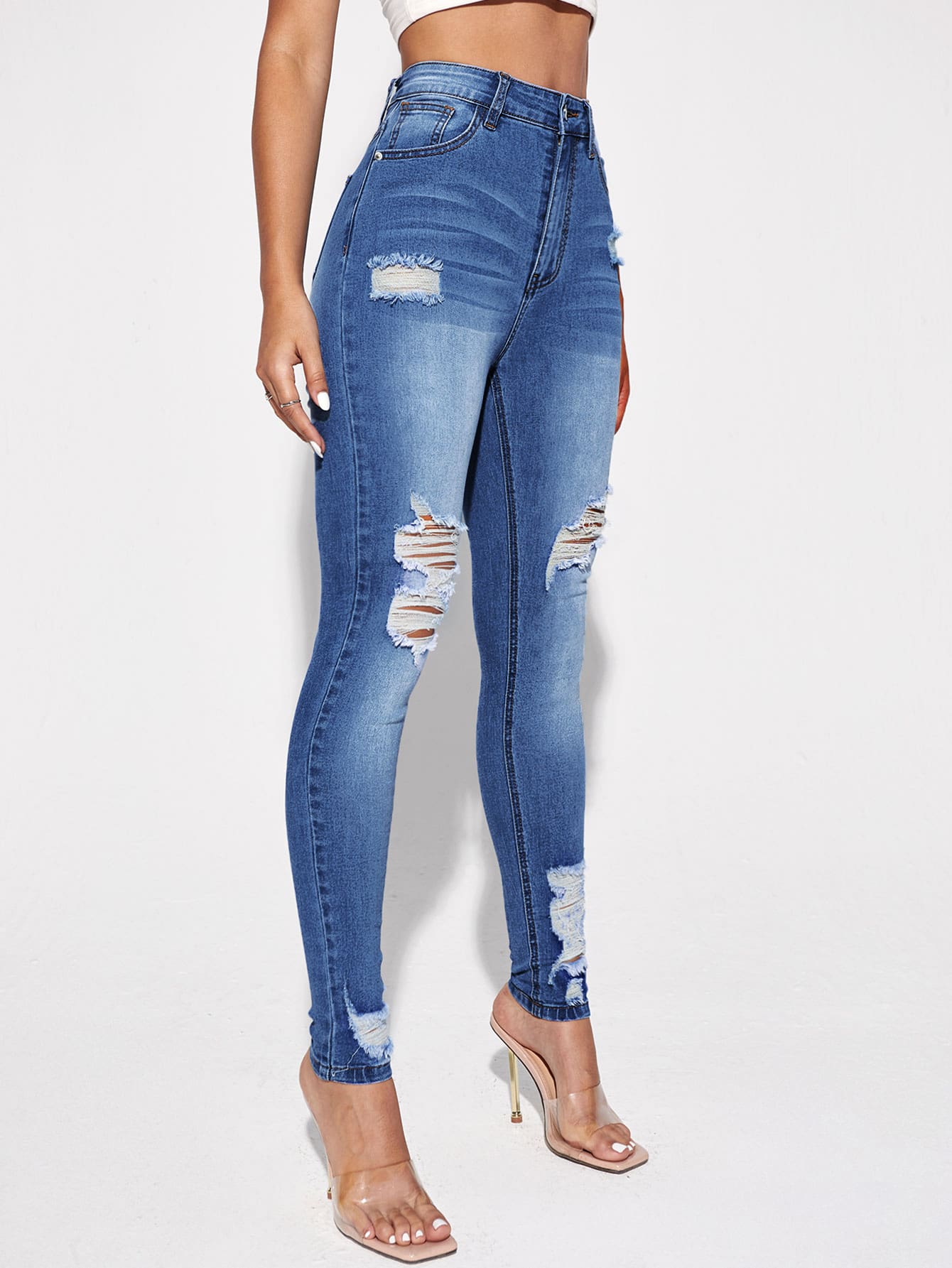 Blugi Dama, Croiala Slim Fit, Ripped & Distressed