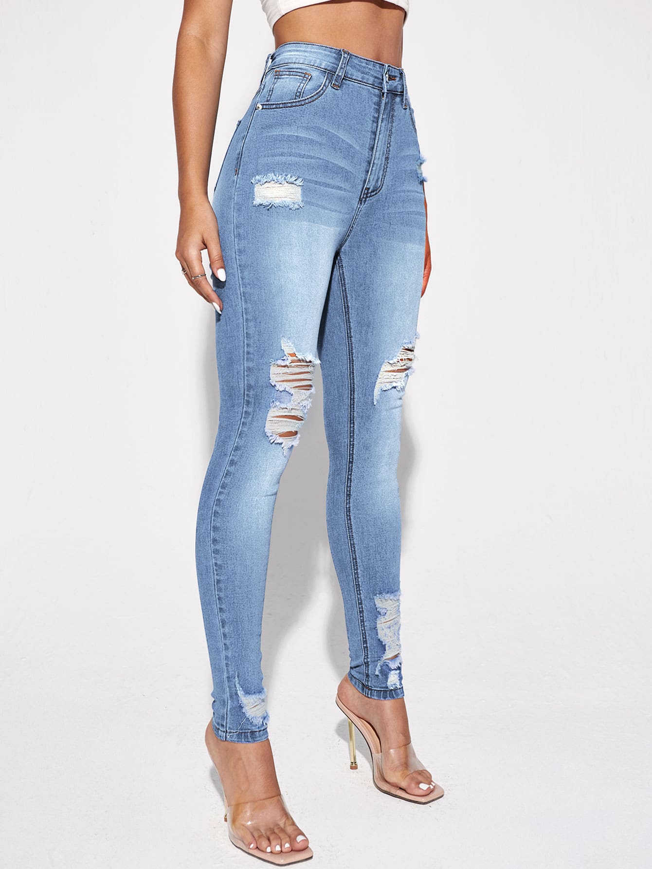 Blugi Dama, Croiala Slim Fit, Ripped & Distressed