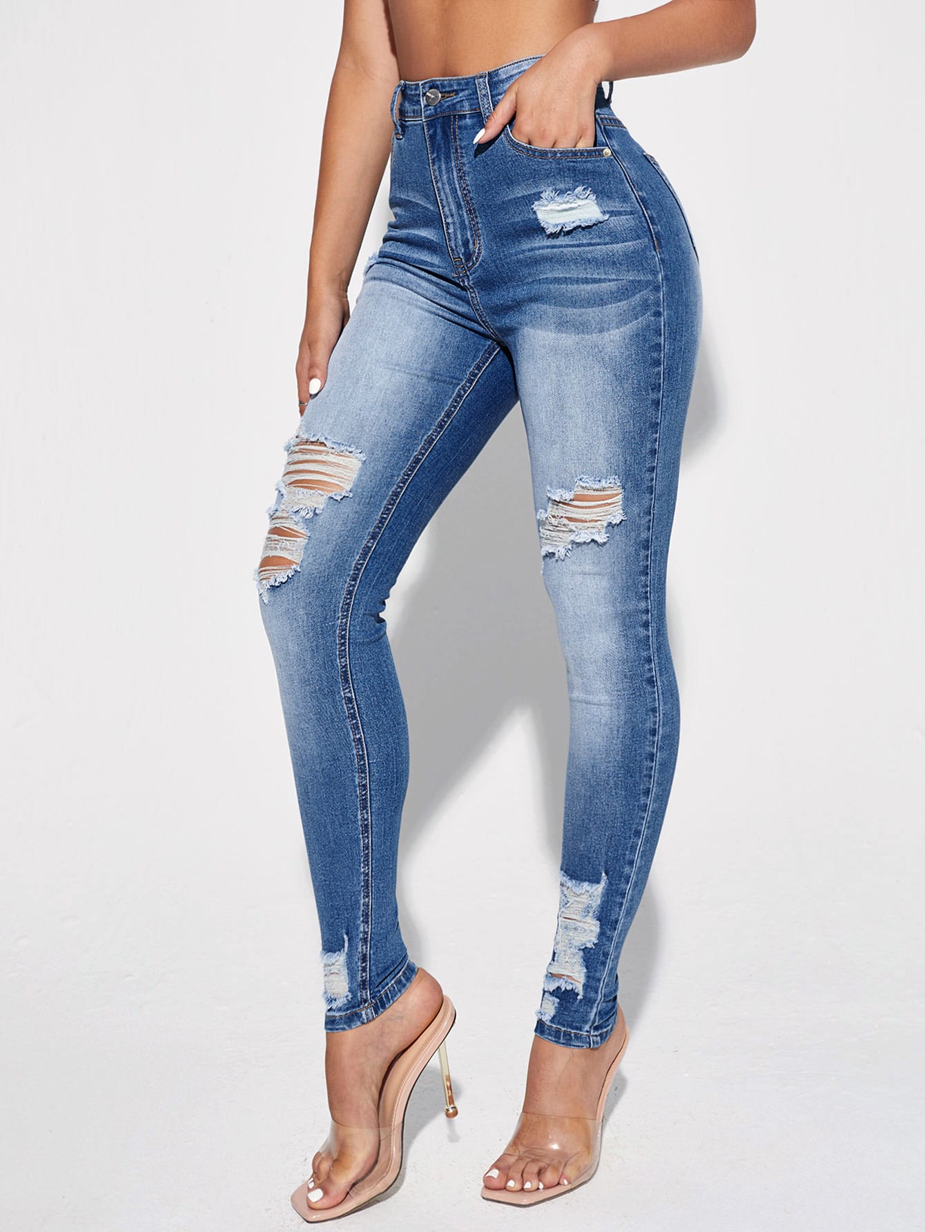 Blugi Dama, Croiala Slim Fit, Ripped & Distressed