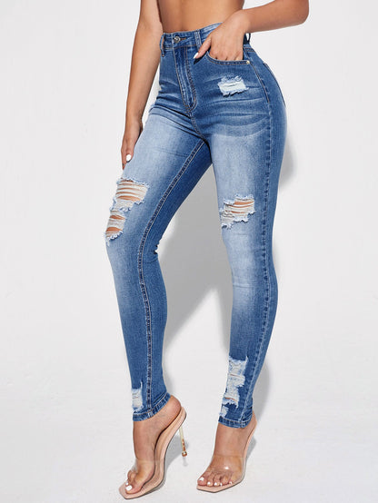 Blugi Dama, Croiala Slim Fit, Ripped & Distressed