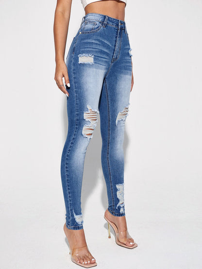 Blugi Dama, Croiala Slim Fit, Ripped & Distressed