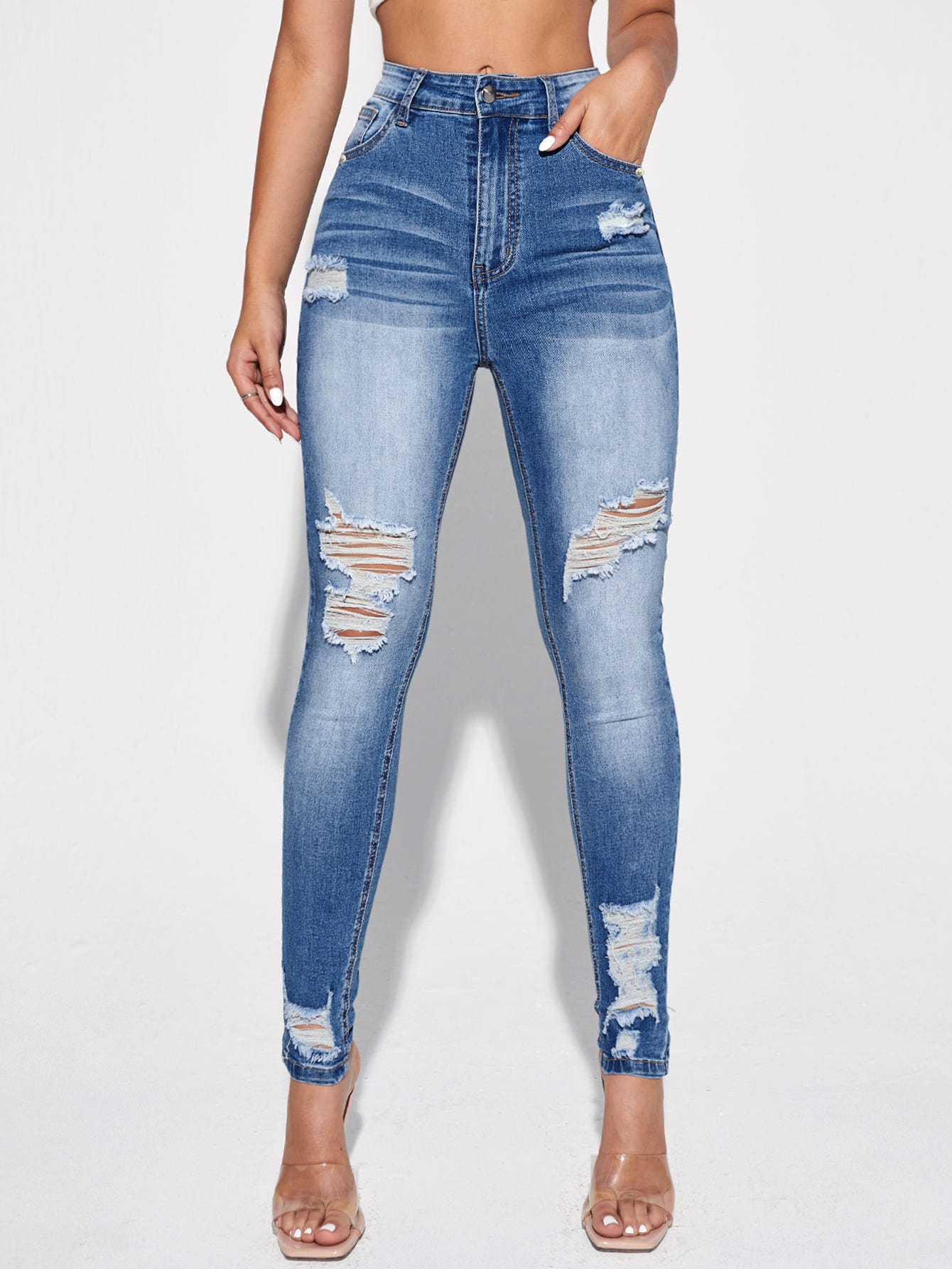 Blugi Dama, Croiala Slim Fit, Ripped & Distressed