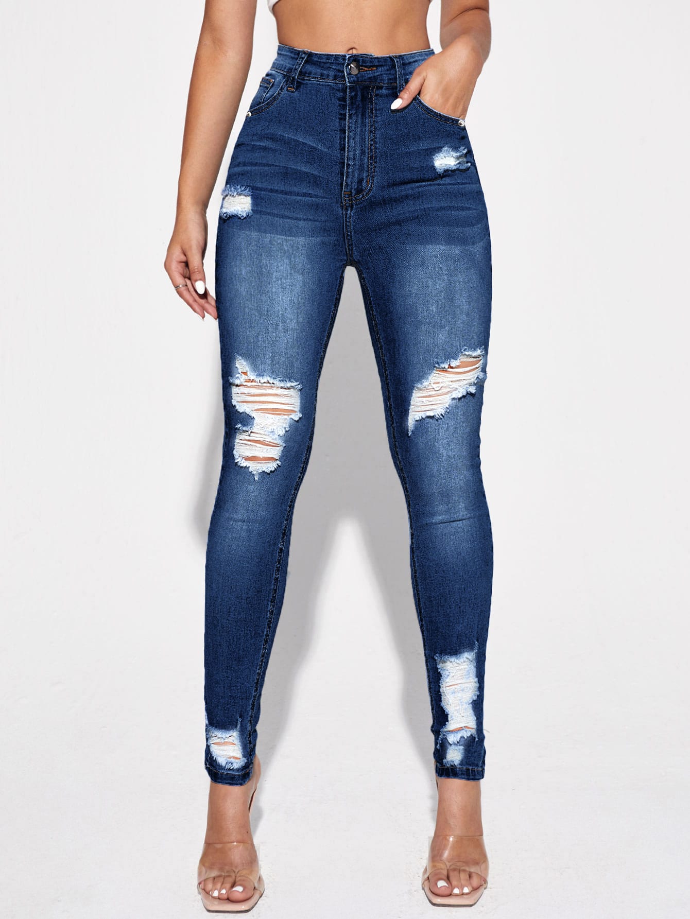 Blugi Dama, Croiala Slim Fit, Ripped & Distressed