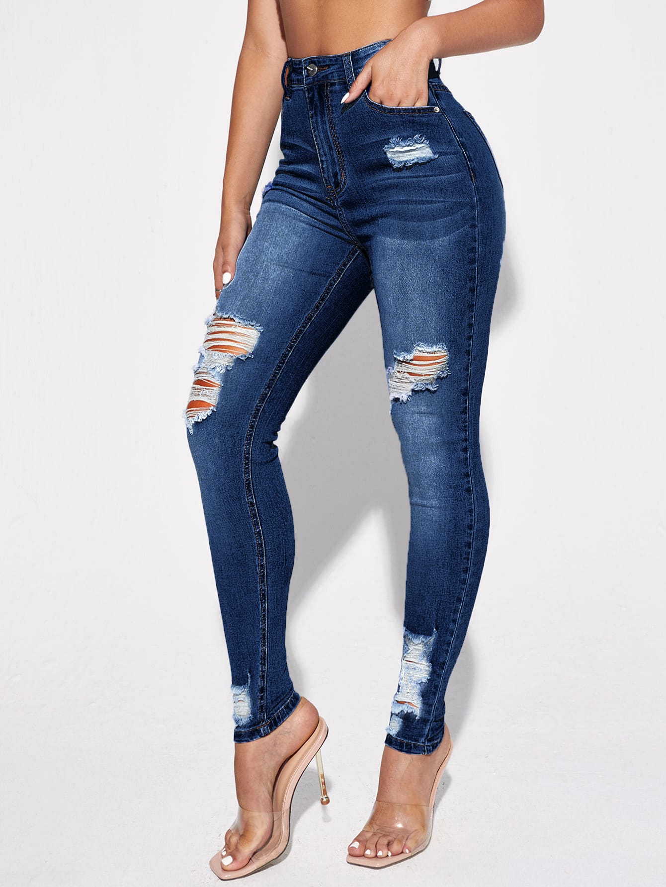 Blugi Dama, Croiala Slim Fit, Ripped & Distressed