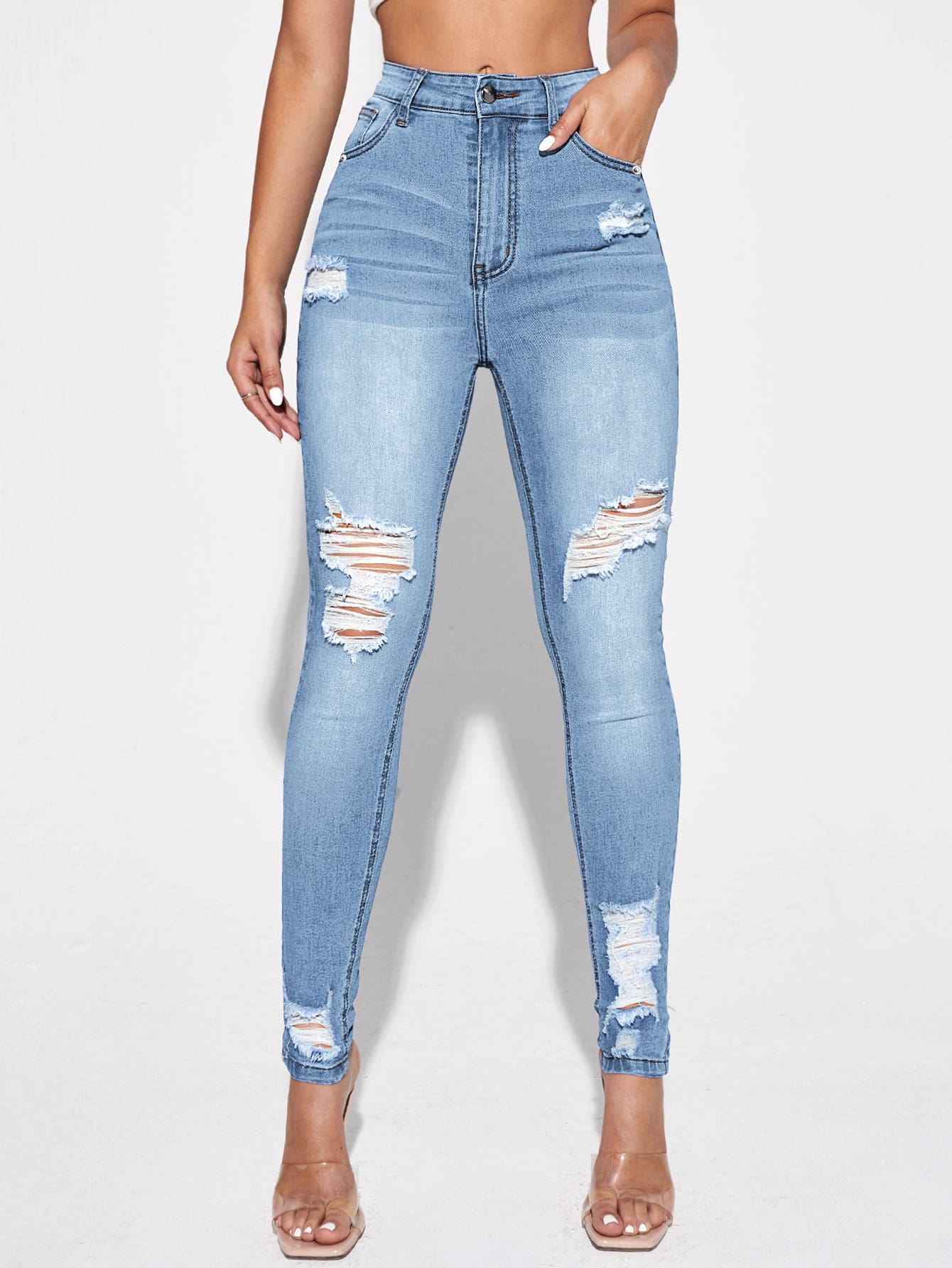 Blugi Dama, Croiala Slim Fit, Ripped & Distressed