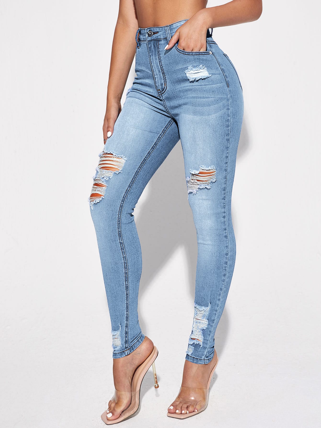 Blugi Dama, Croiala Slim Fit, Ripped & Distressed