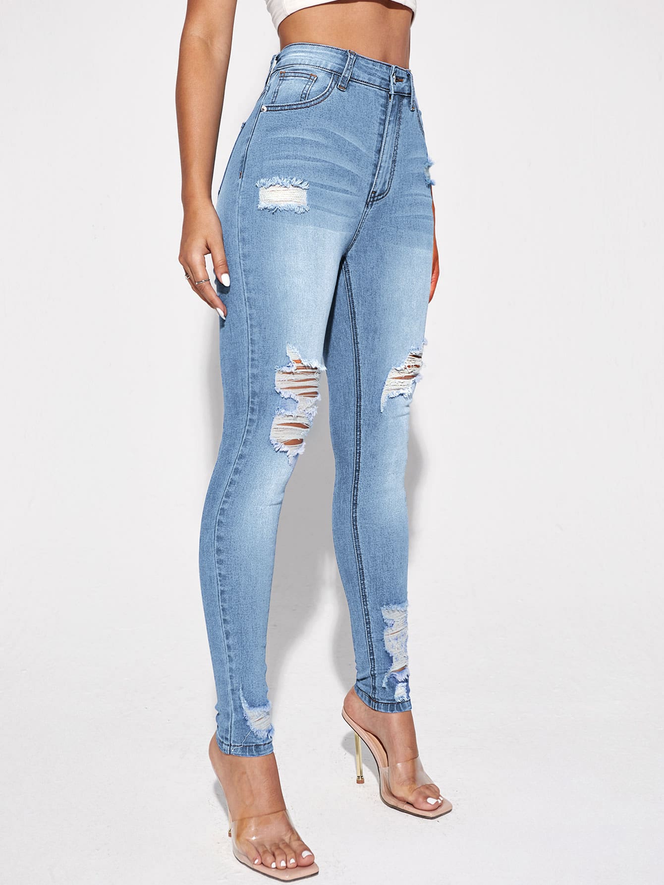 Blugi Dama, Croiala Slim Fit, Ripped & Distressed