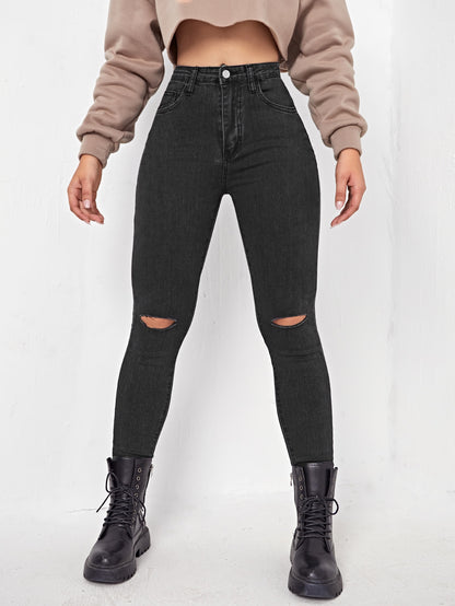 Blugi dama, Talie Inalta, Cu Rupturi, Croiala Skinny