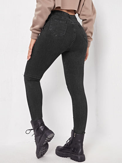 Blugi dama, Talie Inalta, Cu Rupturi, Croiala Skinny