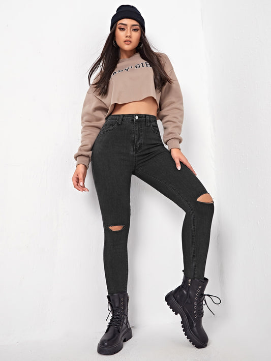 Blugi dama, Talie Inalta, Cu Rupturi, Croiala Skinny