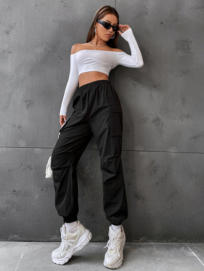 Pantaloni Cargo Dama, Talie Inalta Elastica