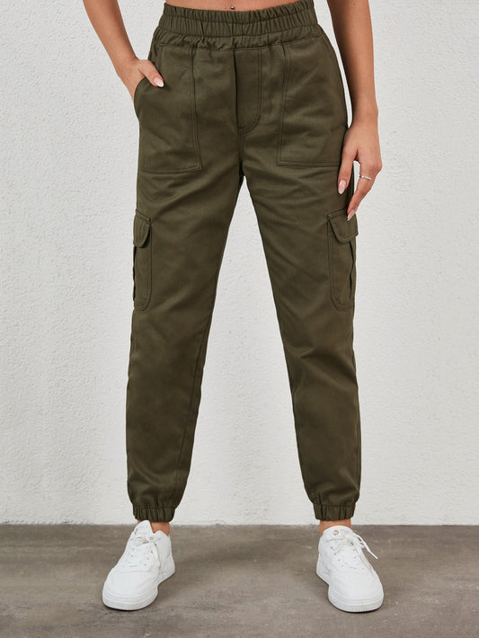 Pantaloni Cargo Dama, Talie Inalta & Elastica