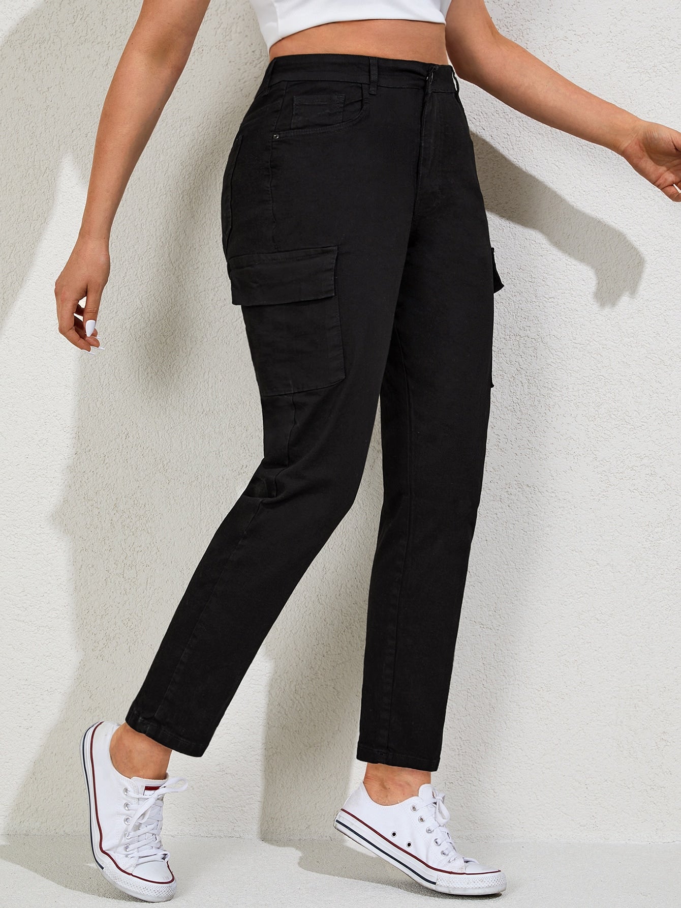 Blugi Cargo, PLUS SIZE, Slim Fit, Talie Inalta