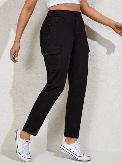Blugi Cargo, PLUS SIZE, Slim Fit, Talie Inalta