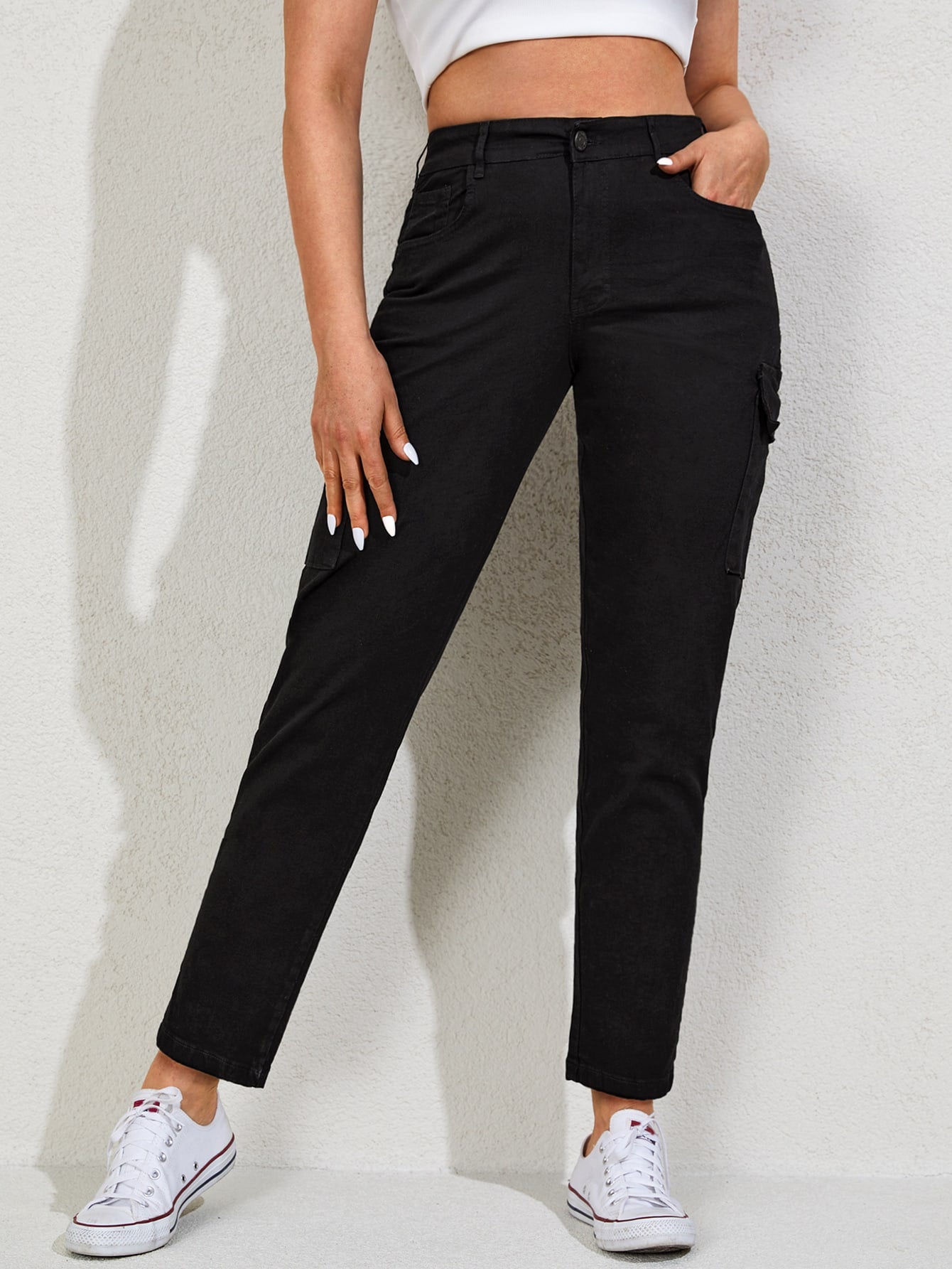 Blugi Cargo, PLUS SIZE, Slim Fit, Talie Inalta