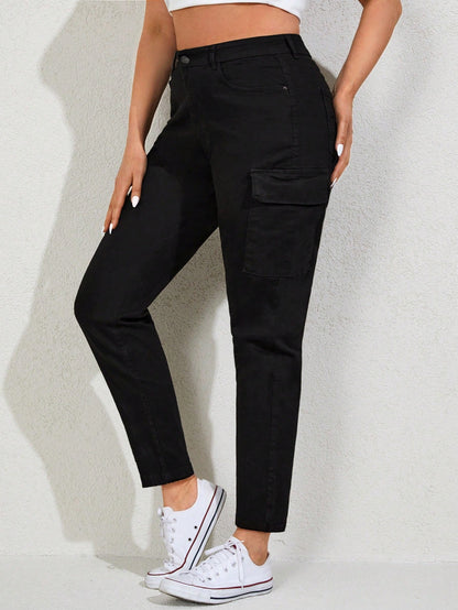 Blugi Cargo, PLUS SIZE, Slim Fit, Talie Inalta