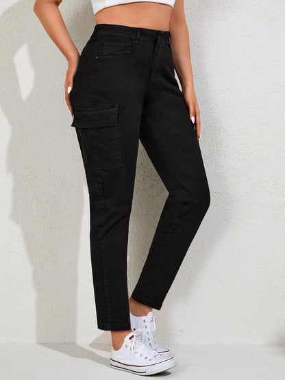 Blugi Cargo, PLUS SIZE, Slim Fit, Talie Inalta