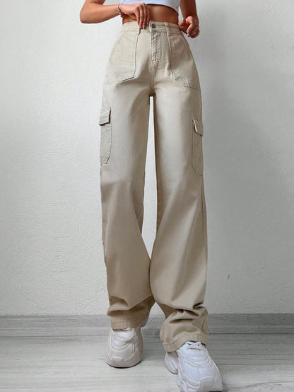 Pantaloni Cargo Dama, Cu Talie Inalta & Croiala Dreapta