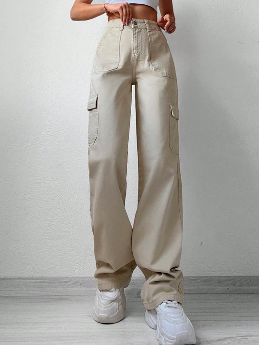 Pantaloni Cargo Dama, Cu Talie Inalta & Croiala Dreapta