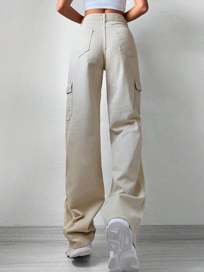 Pantaloni Cargo Dama, Cu Talie Inalta & Croiala Dreapta