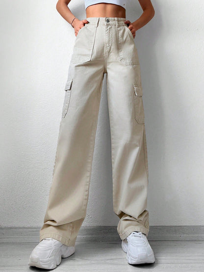 Pantaloni Cargo Dama, Cu Talie Inalta & Croiala Dreapta