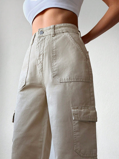 Pantaloni Cargo Dama, Cu Talie Inalta & Croiala Dreapta
