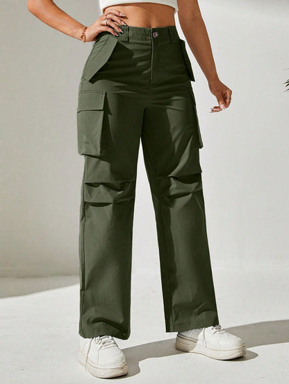 Pantaloni Cargo, Cu talie Inalta & Snur In Talie