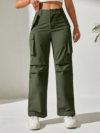 Pantaloni Cargo, Cu talie Inalta & Snur In Talie