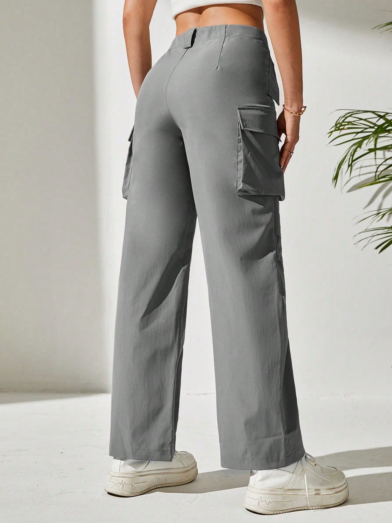 Pantaloni Cargo, Cu talie Inalta & Snur In Talie