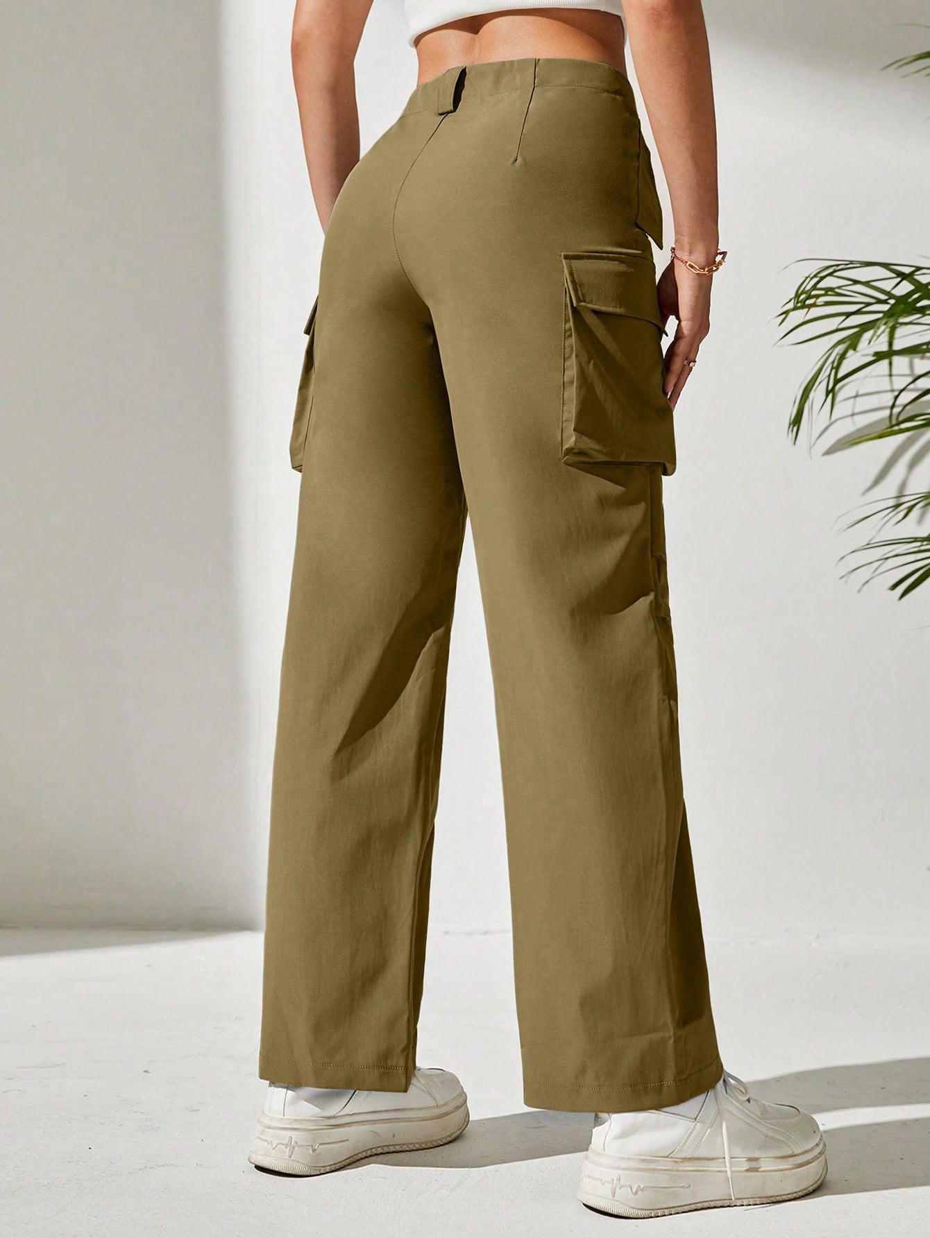 Pantaloni Cargo, Cu talie Inalta & Snur In Talie