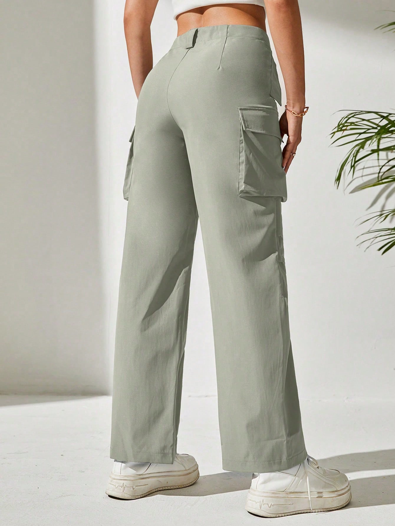 Pantaloni Cargo, Cu talie Inalta & Snur In Talie