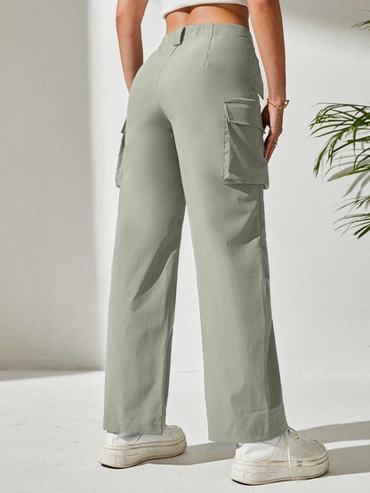 Pantaloni Cargo, Cu talie Inalta & Snur In Talie