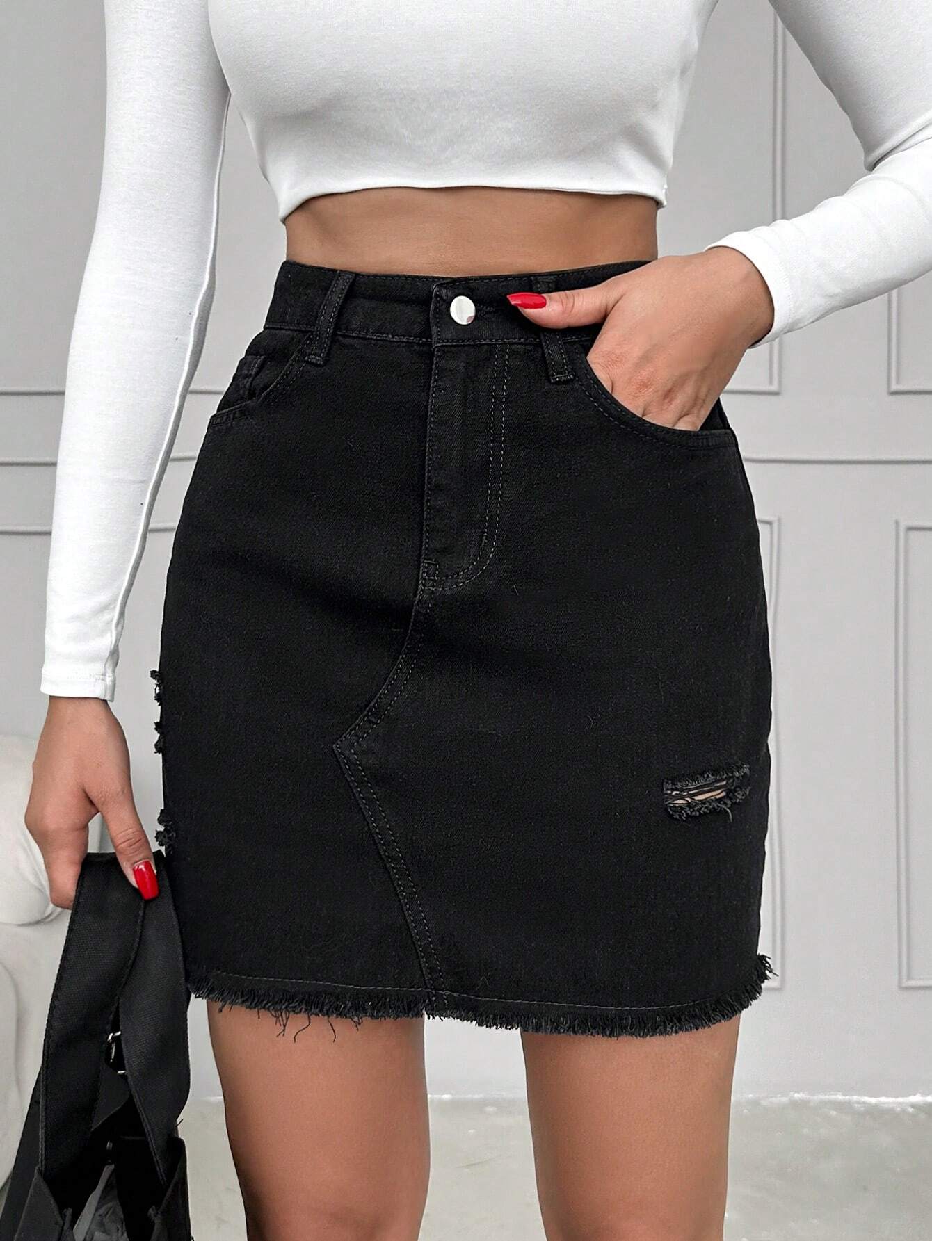 Fusta Dama, Scurta, Denim, Talie Inalta