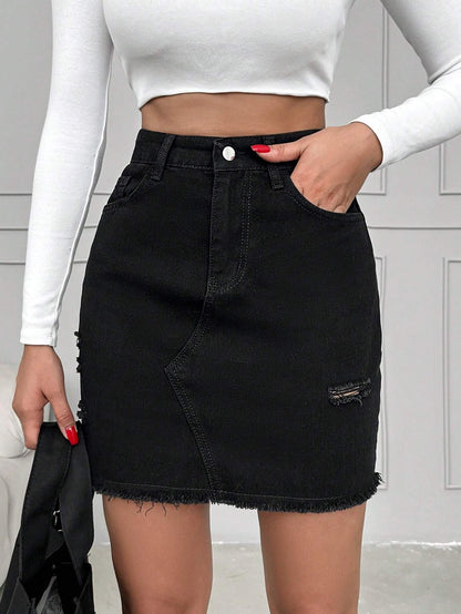 Fusta Dama, Scurta, Denim, Talie Inalta