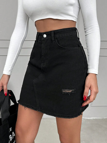 Fusta Dama, Scurta, Denim, Talie Inalta