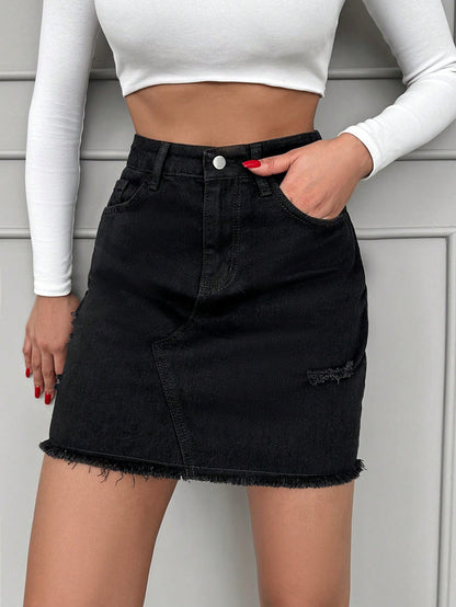 Fusta Dama, Scurta, Denim, Talie Inalta