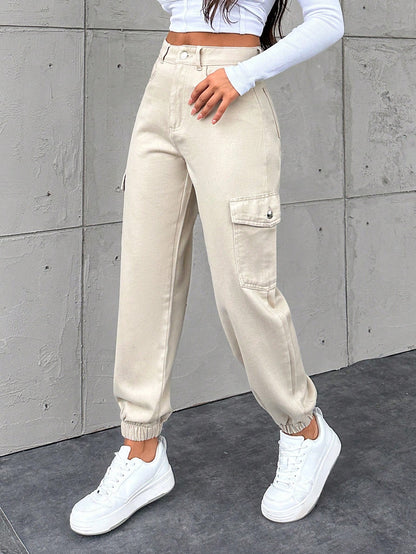 Pantaloni Cargo Dama, Croiala Slim Fit, Talie Inalta