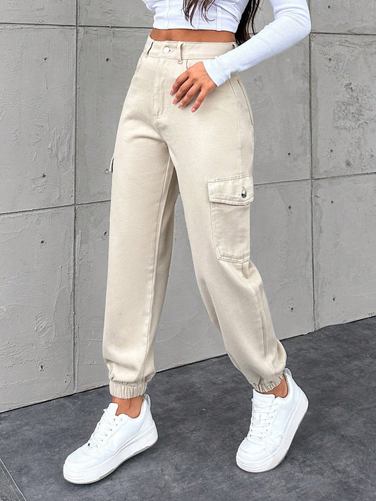 Pantaloni Cargo Dama, Croiala Slim Fit, Talie Inalta