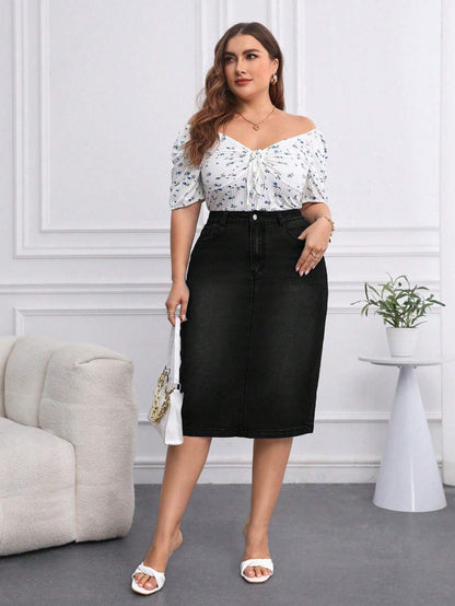Fusta Dama, PLUS SIZE, Talie Inalta, Cu Buzunare