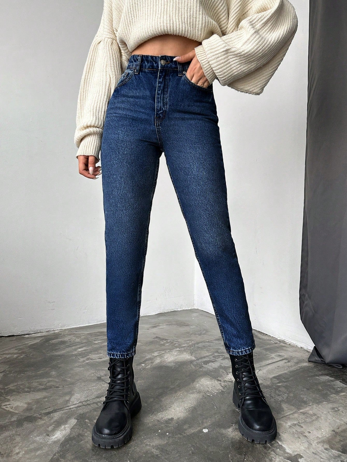 Blugi dama, Cropped, Talie Inalta, Croiala Slim-Fit