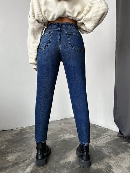 Blugi dama, Cropped, Talie Inalta, Croiala Slim-Fit