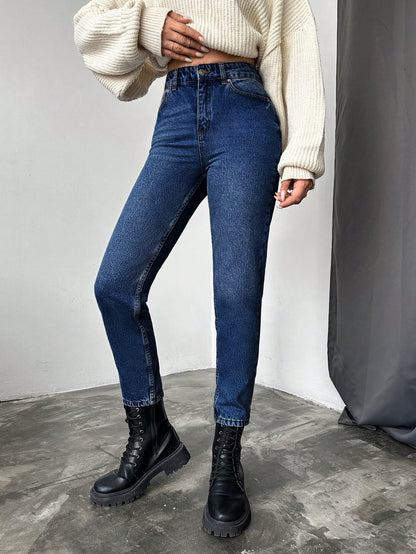 Blugi dama, Cropped, Talie Inalta, Croiala Slim-Fit