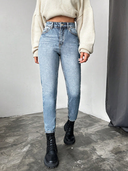 Blugi dama, Cropped, Talie Inalta, Croiala Slim-Fit