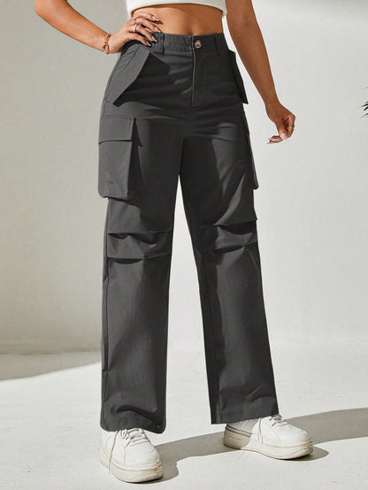 Pantaloni Cargo, Cu talie Inalta & Snur In Talie